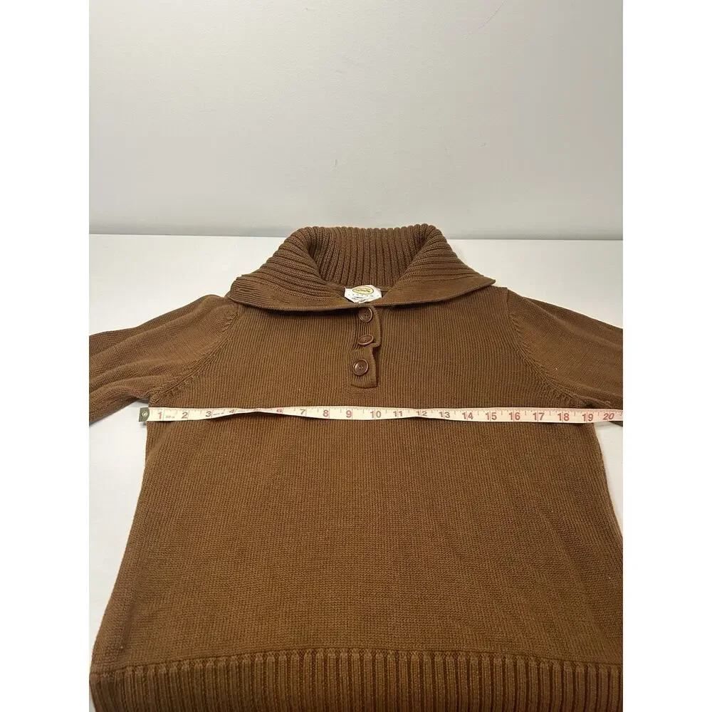 Talbots Womens LP Brown Mercerized Cotton 3 Button Mock Neck Sweater Petite